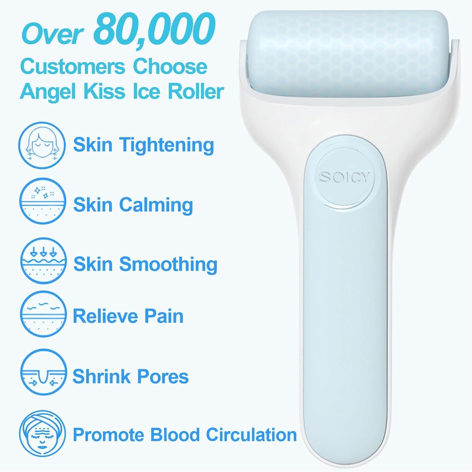 imageAngel Kiss Ice Roller for Face Eye Women Gift Idea Cold Therapy Massager for Reduce Puffiness Redness Dark Circles Tightening Firming Reduce Wrinkles Migraine Pain Relief wPremium Carry CaseBlue Roller