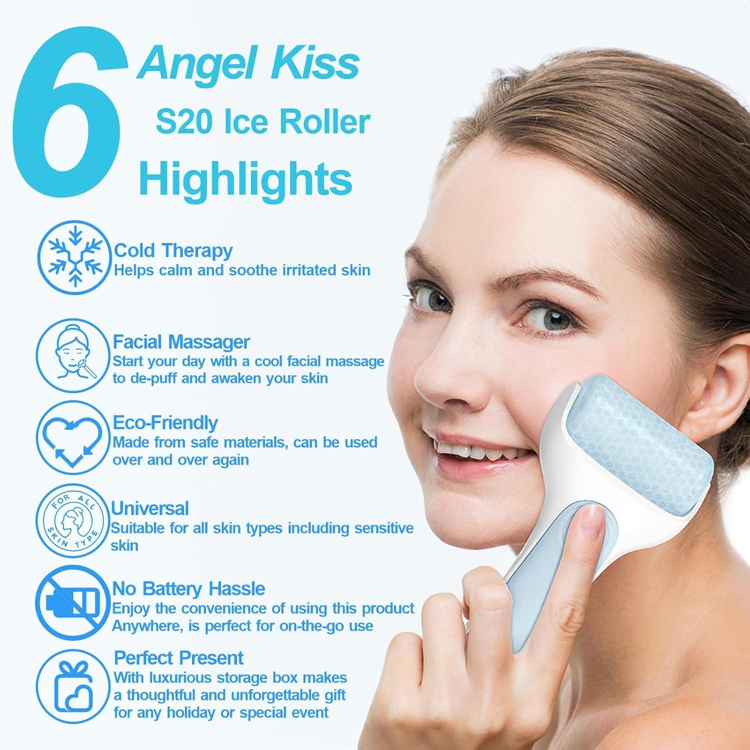 imageAngel Kiss Ice Roller for Face Eye Women Gift Idea Cold Therapy Massager for Reduce Puffiness Redness Dark Circles Tightening Firming Reduce Wrinkles Migraine Pain Relief wPremium Carry CaseBlue Roller