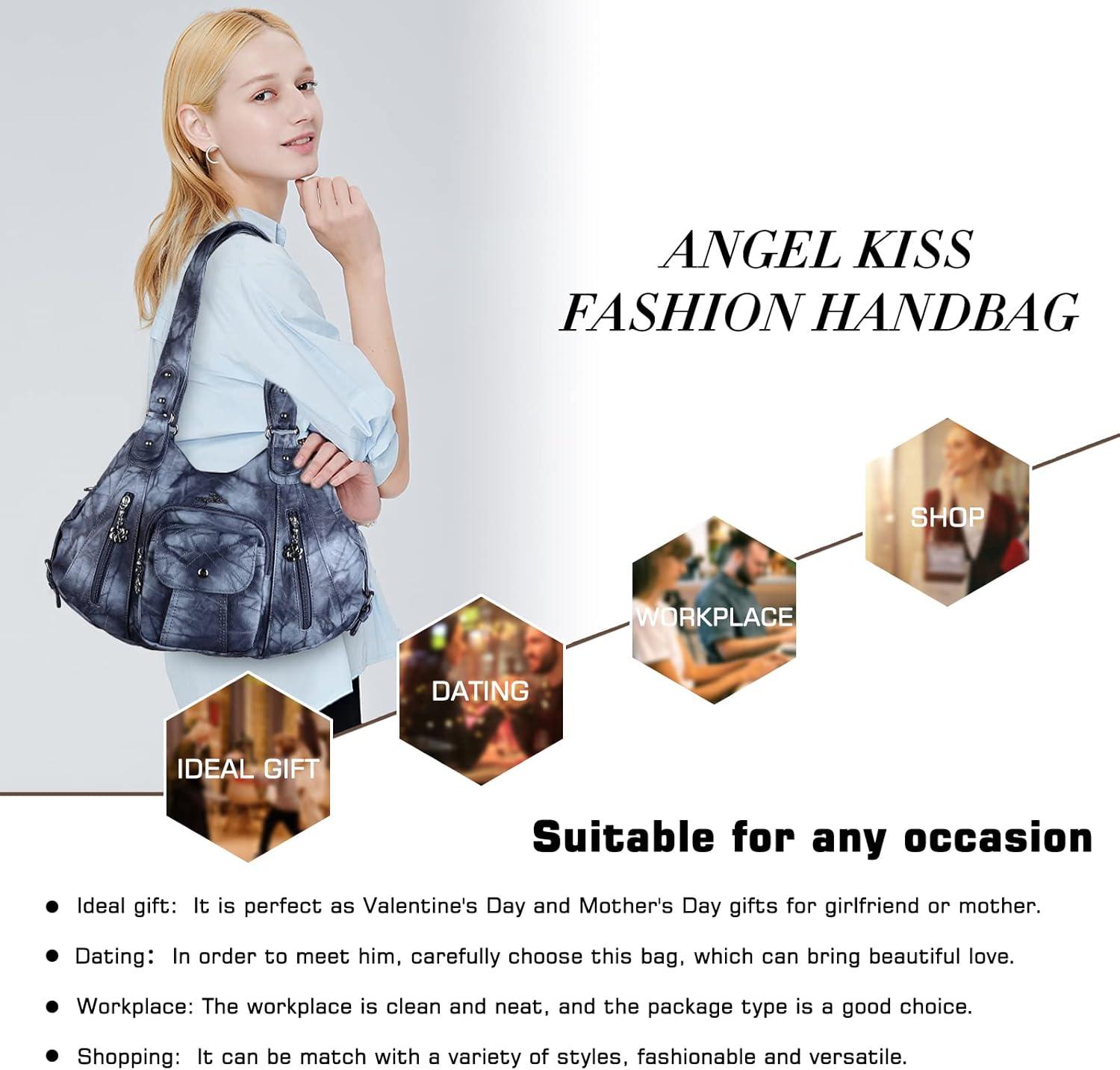 imageAngel Kiss Purses and Handbags for Women Large Tote Bag Soft PU Leather MultiPocket Hobo Shoulder Bags