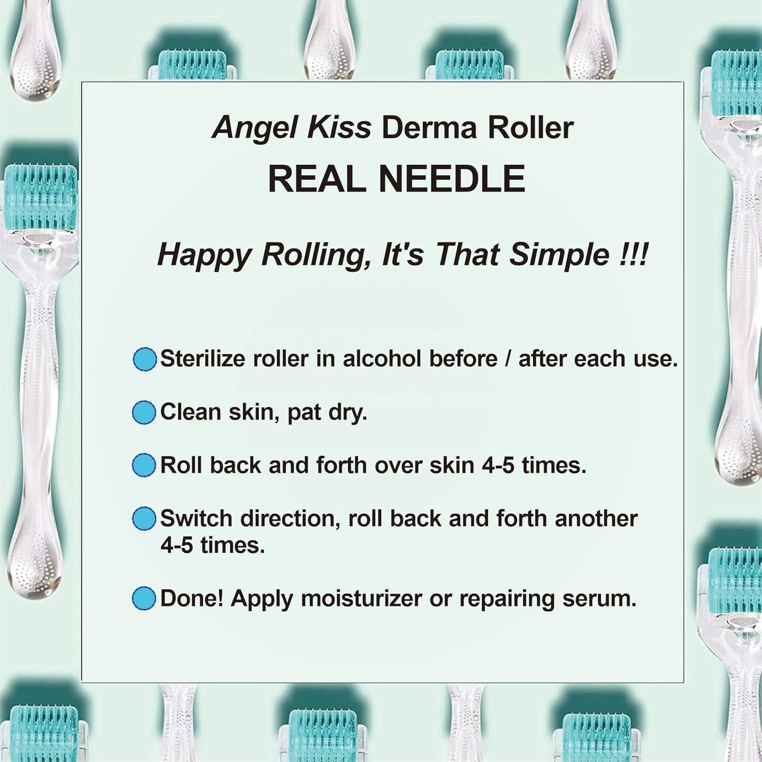 imageDerma Roller Real Needles Angel Kiss 030mm Microneedling Roller with Case 192 Stainless Steel Micro Needling Dermal Kit for Face Scalp Body At Home Microdermabrasion Roller for Women Men