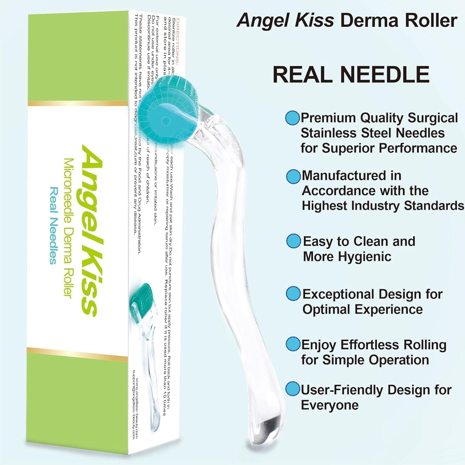 imageDerma Roller Real Needles Angel Kiss 030mm Microneedling Roller with Case 192 Stainless Steel Micro Needling Dermal Kit for Face Scalp Body At Home Microdermabrasion Roller for Women Men