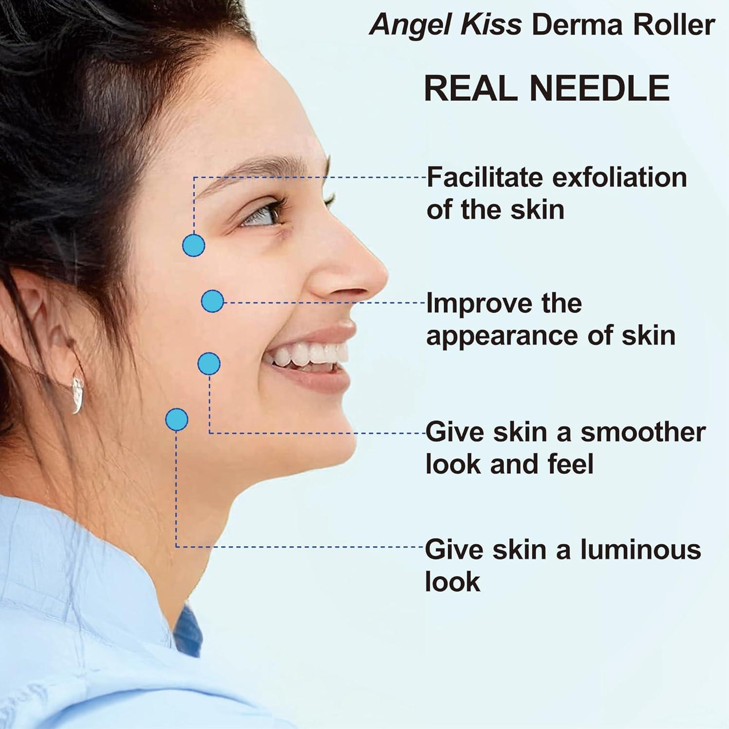 imageDerma Roller Real Needles Angel Kiss 030mm Microneedling Roller with Case 192 Stainless Steel Micro Needling Dermal Kit for Face Scalp Body At Home Microdermabrasion Roller for Women Men
