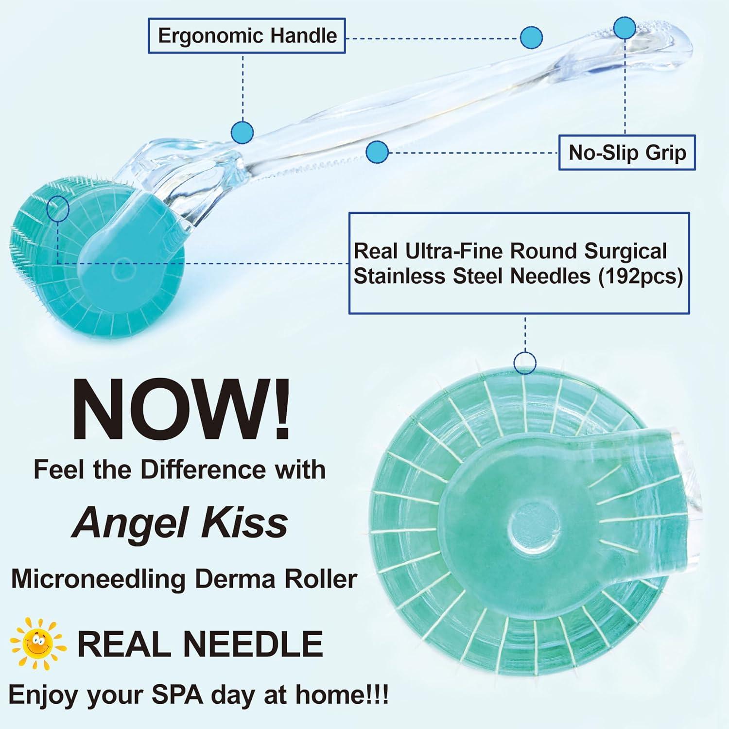 imageDerma Roller Real Needles Angel Kiss 030mm Microneedling Roller with Case 192 Stainless Steel Micro Needling Dermal Kit for Face Scalp Body At Home Microdermabrasion Roller for Women Men
