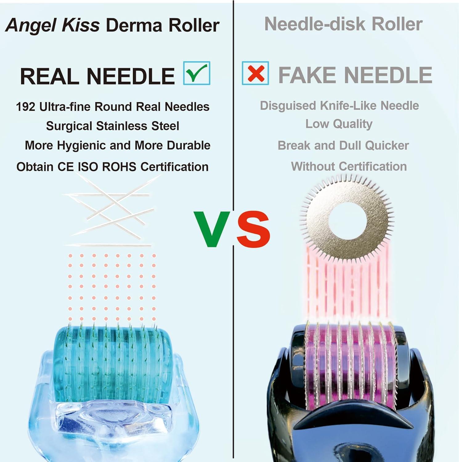 imageDerma Roller Real Needles Angel Kiss 030mm Microneedling Roller with Case 192 Stainless Steel Micro Needling Dermal Kit for Face Scalp Body At Home Microdermabrasion Roller for Women Men