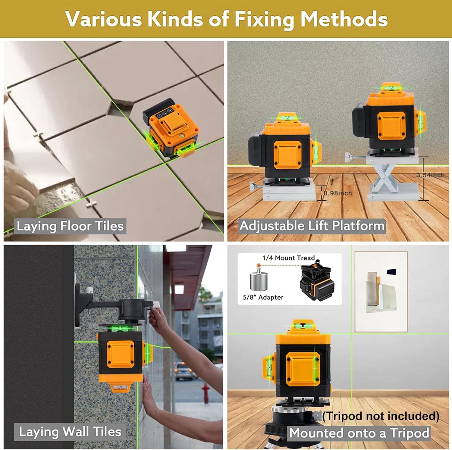imageLaser Level SelfLeveling 4 x 360 4D Green Cross Bright Line Laser 100ft Range for Picture Hanging Tile Installation Indoor DIY ampamp Construction Magnetic Mount 2 Rechargeable Batteries