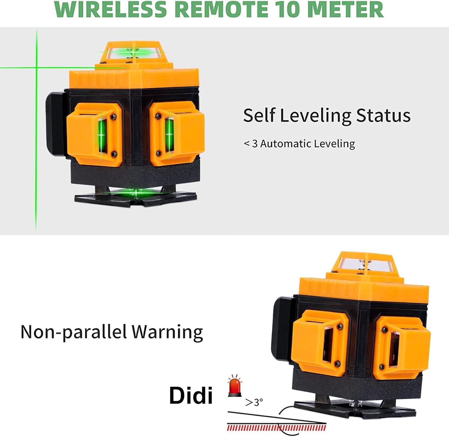 imageLaser Level SelfLeveling 4 x 360 4D Green Cross Bright Line Laser 100ft Range for Picture Hanging Tile Installation Indoor DIY ampamp Construction Magnetic Mount 2 Rechargeable Batteries