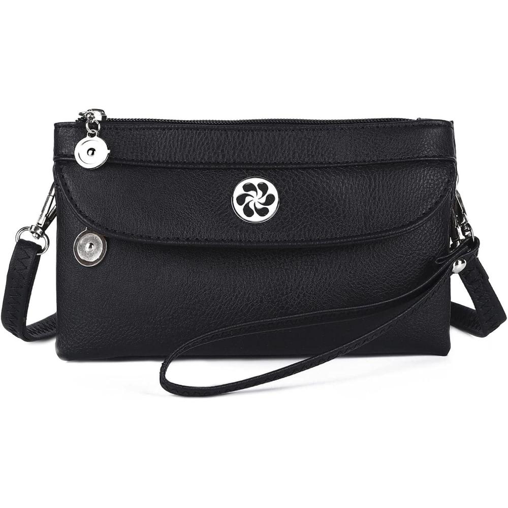 imageAngel Kiss Crossbody Bags Small Purses for Women Vegan Leather Cell Phone Wallet Purse with Wristlet Strap1classic Black