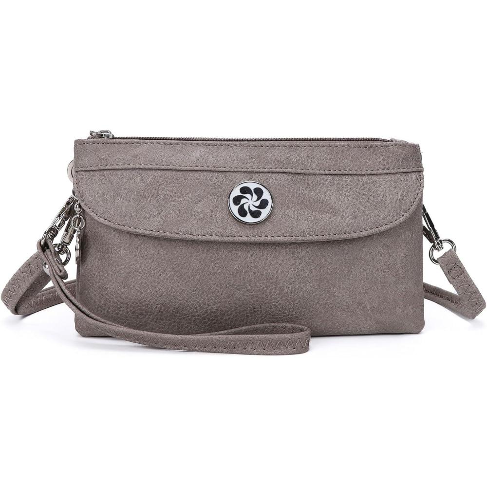 imageAngel Kiss Crossbody Bags Small Purses for Women Vegan Leather Cell Phone Wallet Purse with Wristlet StrapGrey