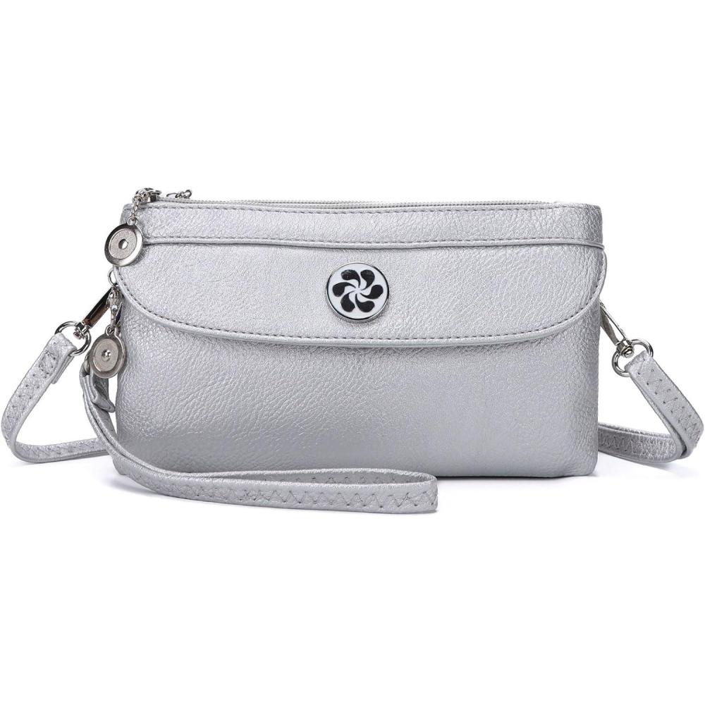 imageAngel Kiss Crossbody Bags Small Purses for Women Vegan Leather Cell Phone Wallet Purse with Wristlet StrapSilver