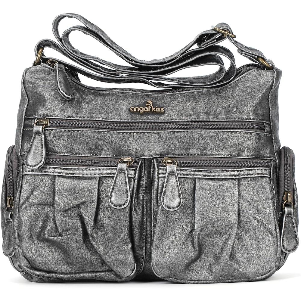 imageAngel Kiss Crossbody Bags for Women Ladies Shoulder Handbags and Purses Medium Faux Leather PocketbooksSilver Grey