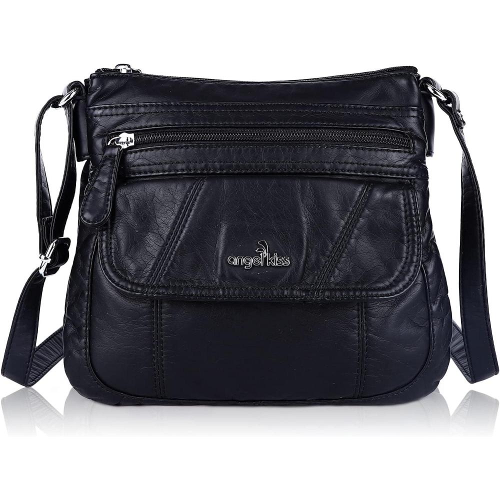 imageAngel Kiss Crossbody Bags for Women PU Leather Shoulder Handbag Ladies Purses and Handbag with adjustable StrapBlack