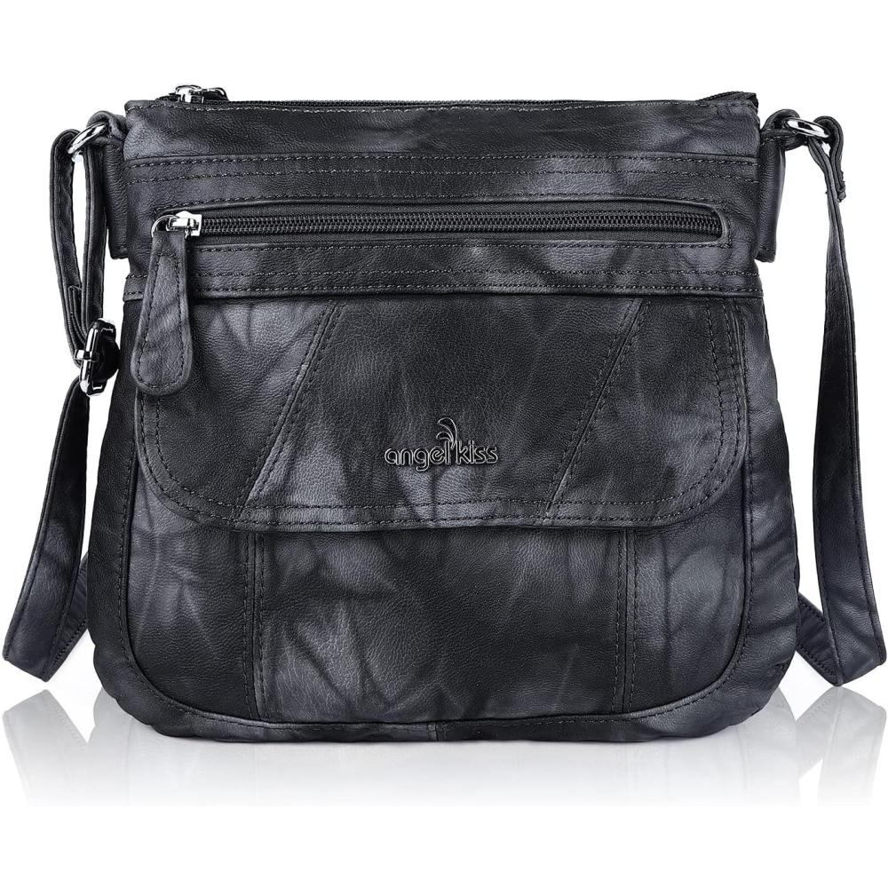 imageAngel Kiss Crossbody Bags for Women PU Leather Shoulder Handbag Ladies Purses and Handbag with adjustable StrapBlack Grey