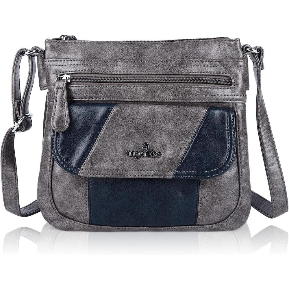 imageAngel Kiss Crossbody Bags for Women PU Leather Shoulder Handbag Ladies Purses and Handbag with adjustable StrapGreyBlue