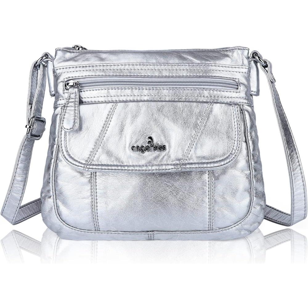 imageAngel Kiss Crossbody Bags for Women PU Leather Shoulder Handbag Ladies Purses and Handbag with adjustable StrapSliver