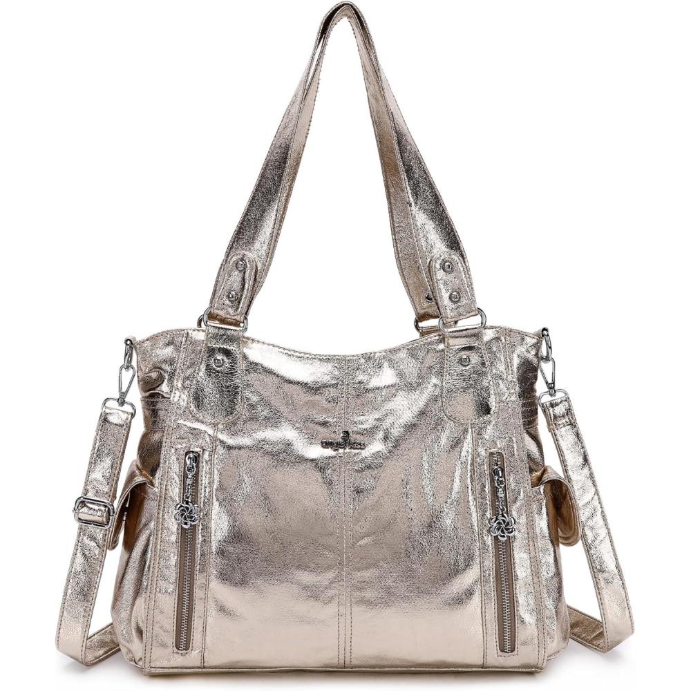 imageAngel Kiss Handbags for Womens TopHandle Hobo Purse Roomy Casual Shoulder Bags PU Tote Satchel Purse for Women1gold