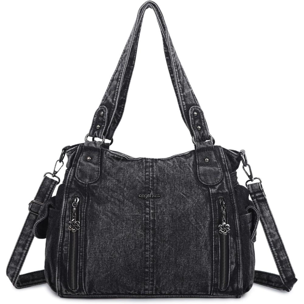 imageAngel Kiss Handbags for Womens TopHandle Hobo Purse Roomy Casual Shoulder Bags PU Tote Satchel Purse for Women2black