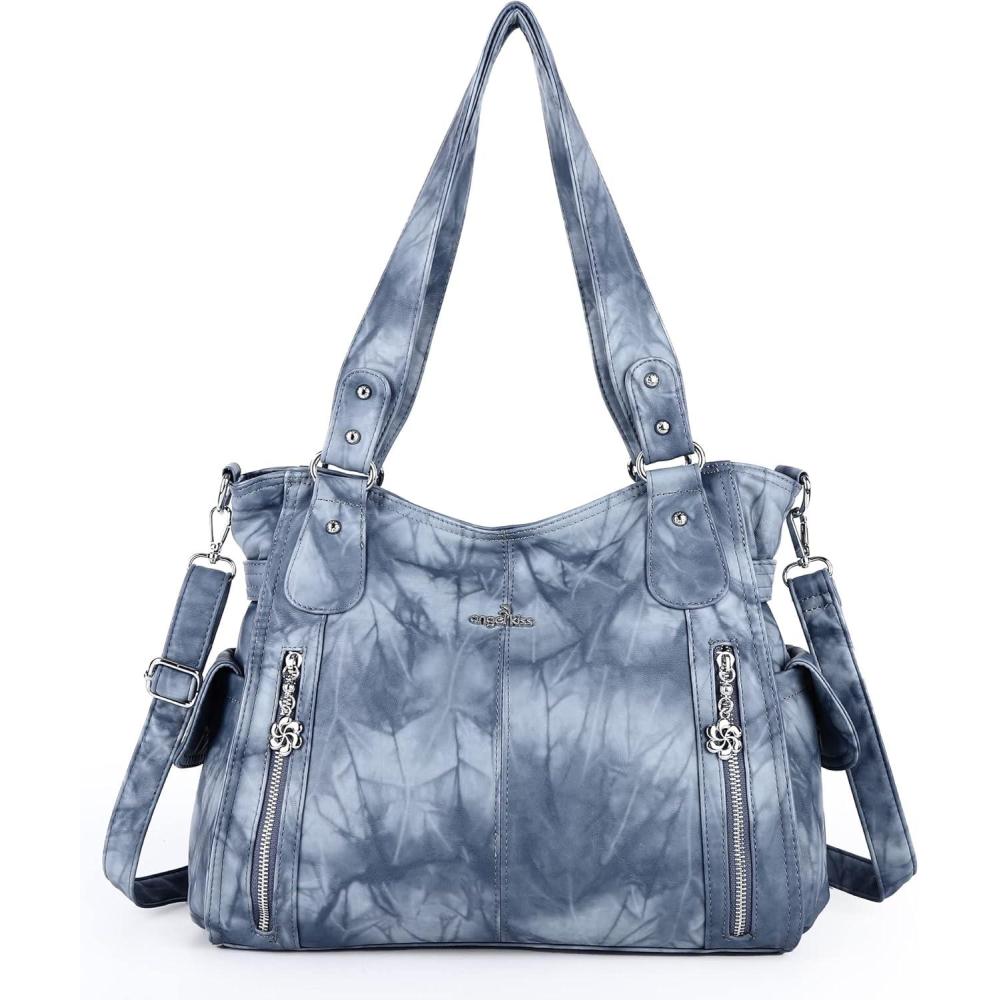 imageAngel Kiss Handbags for Womens TopHandle Hobo Purse Roomy Casual Shoulder Bags PU Tote Satchel Purse for Women7028blue
