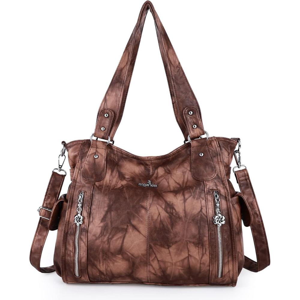 imageAngel Kiss Handbags for Womens TopHandle Hobo Purse Roomy Casual Shoulder Bags PU Tote Satchel Purse for Women7028brown