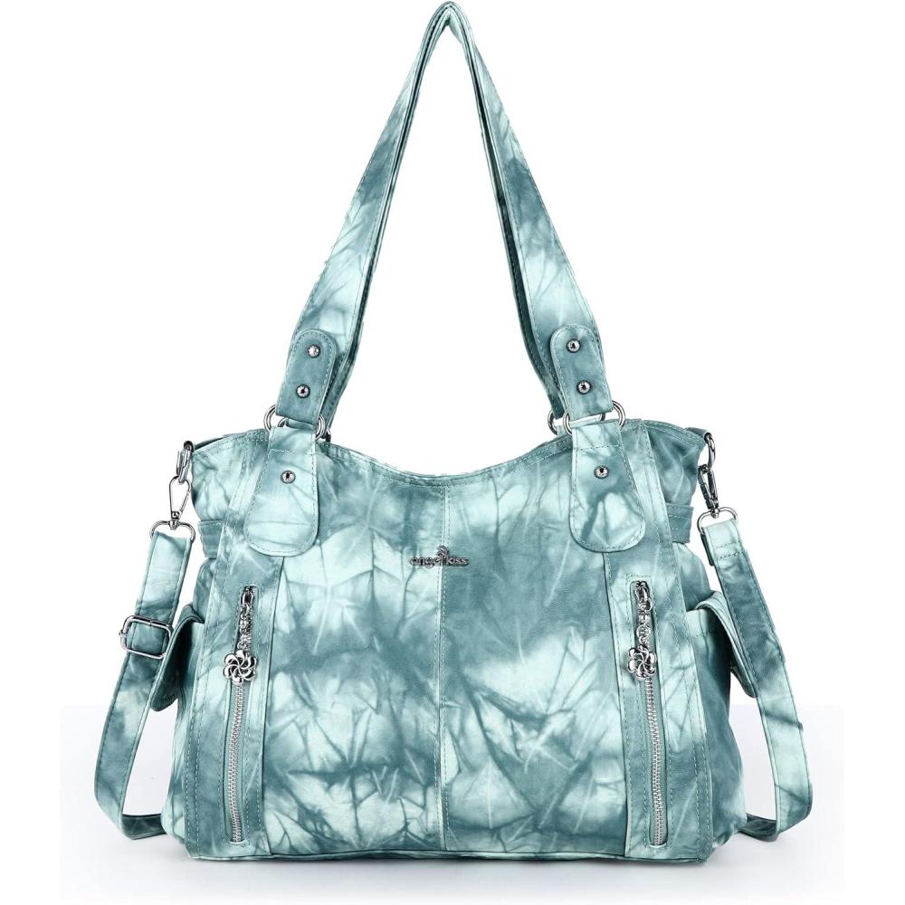 imageAngel Kiss Handbags for Womens TopHandle Hobo Purse Roomy Casual Shoulder Bags PU Tote Satchel Purse for Women7028green
