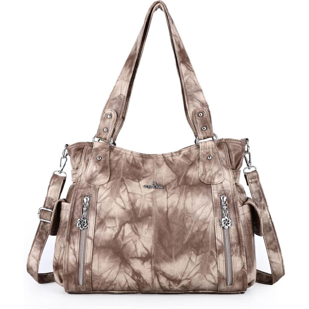 imageAngel Kiss Handbags for Womens TopHandle Hobo Purse Roomy Casual Shoulder Bags PU Tote Satchel Purse for Women7028khaki