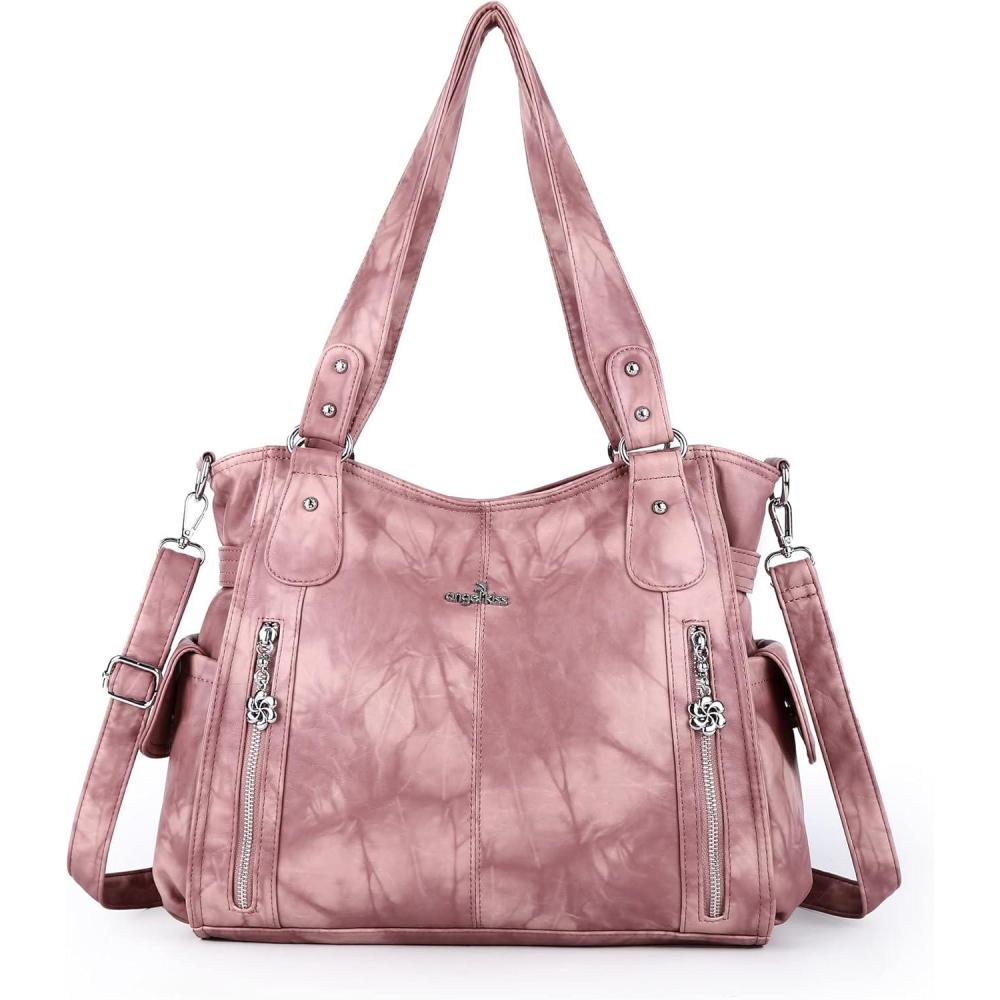 imageAngel Kiss Handbags for Womens TopHandle Hobo Purse Roomy Casual Shoulder Bags PU Tote Satchel Purse for Women7028pink