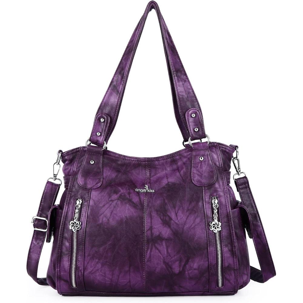 imageAngel Kiss Handbags for Womens TopHandle Hobo Purse Roomy Casual Shoulder Bags PU Tote Satchel Purse for Women7028purple