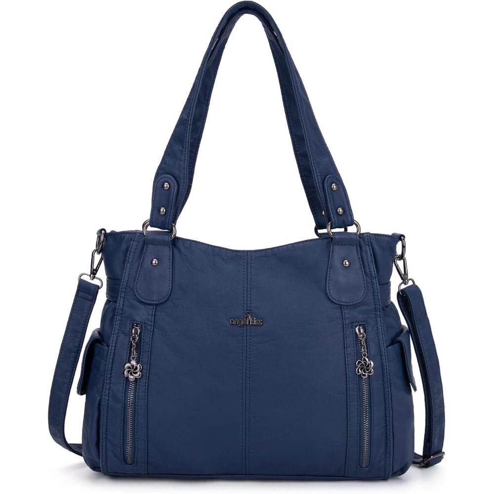 imageAngel Kiss Handbags for Womens TopHandle Hobo Purse Roomy Casual Shoulder Bags PU Tote Satchel Purse for WomenBlue