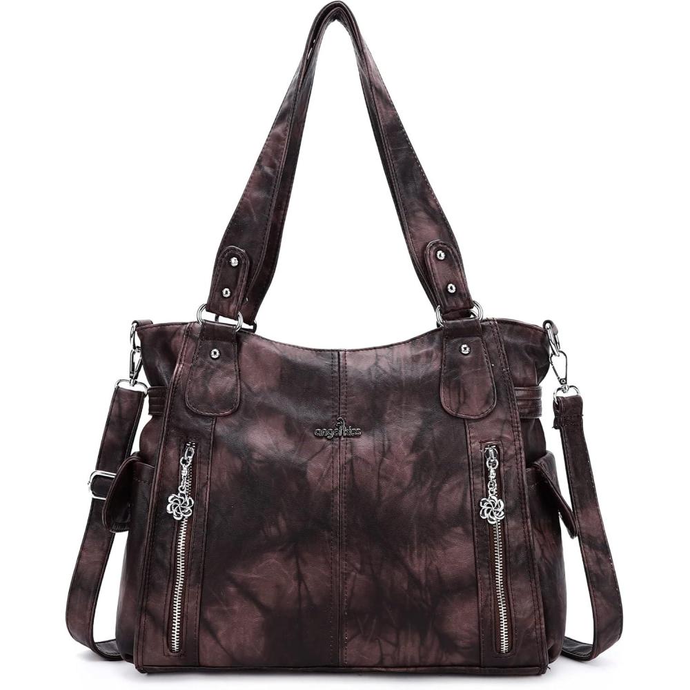 imageAngel Kiss Handbags for Womens TopHandle Hobo Purse Roomy Casual Shoulder Bags PU Tote Satchel Purse for WomenGcoffee
