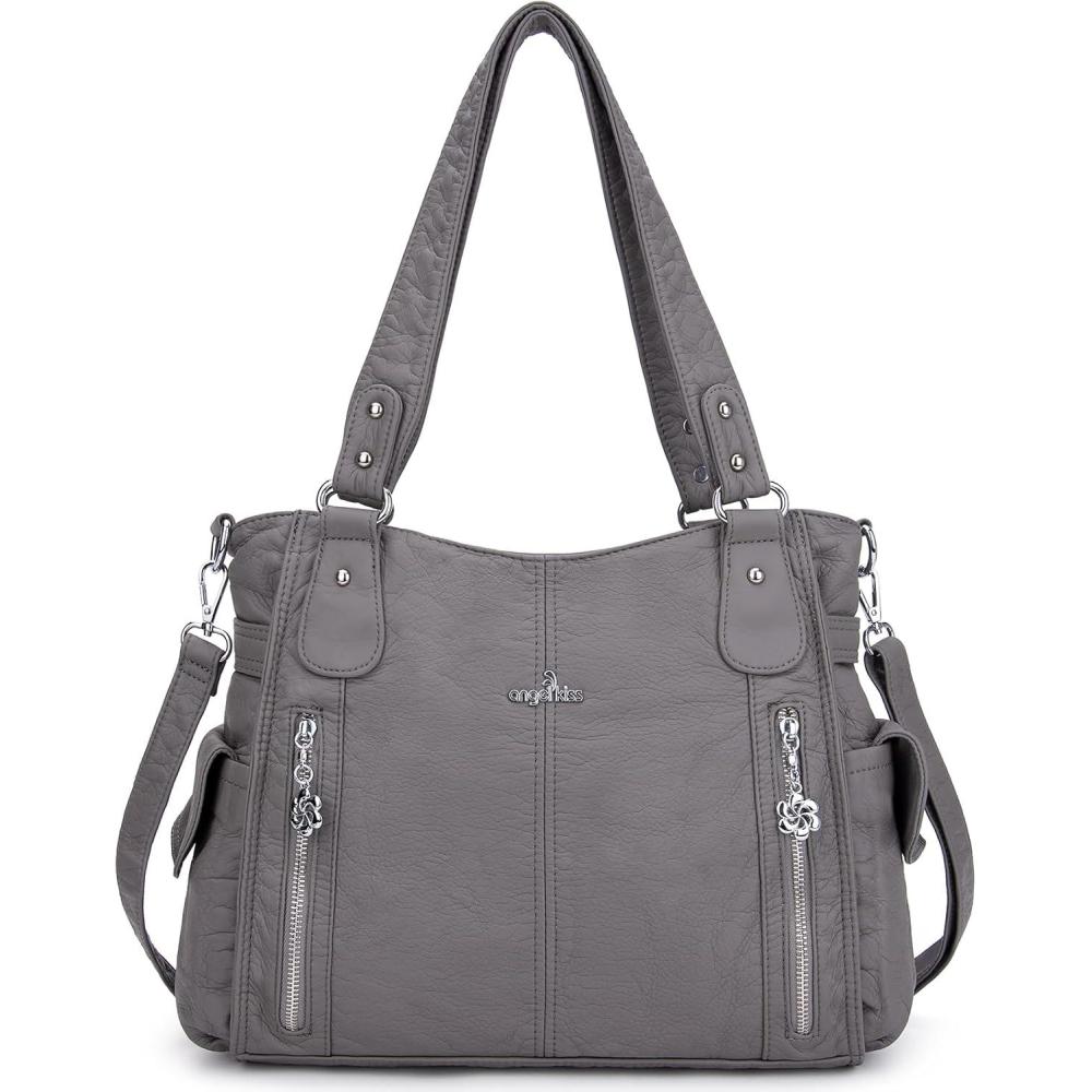 imageAngel Kiss Handbags for Womens TopHandle Hobo Purse Roomy Casual Shoulder Bags PU Tote Satchel Purse for WomenGrey