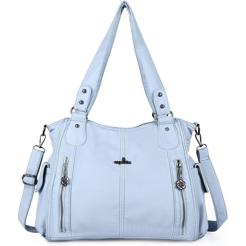 imageAngel Kiss Handbags for Womens TopHandle Hobo Purse Roomy Casual Shoulder Bags PU Tote Satchel Purse for WomenLblue