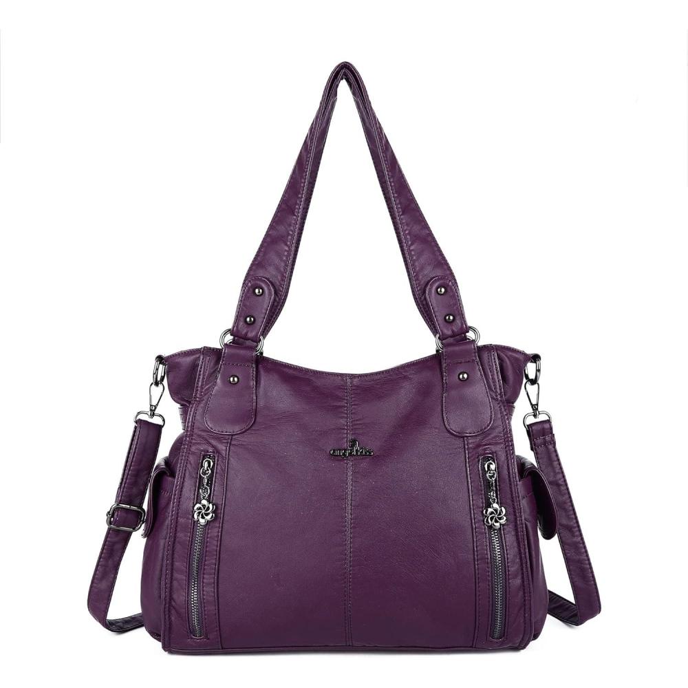 imageAngel Kiss Handbags for Womens TopHandle Hobo Purse Roomy Casual Shoulder Bags PU Tote Satchel Purse for WomenPurple