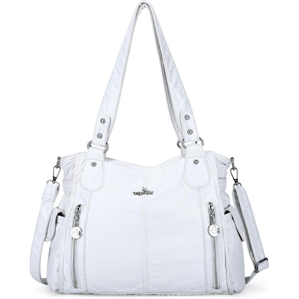 imageAngel Kiss Handbags for Womens TopHandle Hobo Purse Roomy Casual Shoulder Bags PU Tote Satchel Purse for WomenWhite