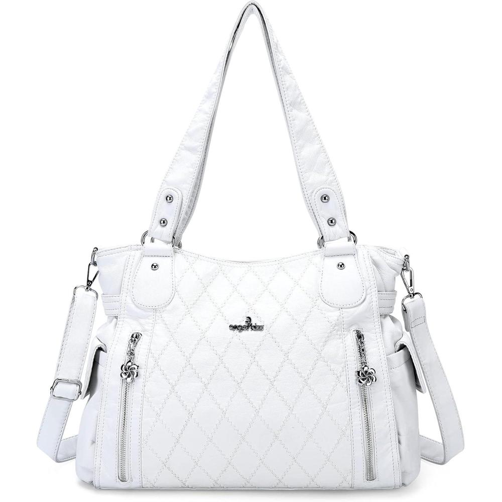 imageAngel Kiss Handbags for Womens TopHandle Hobo Purse Roomy Casual Shoulder Bags PU Tote Satchel Purse for WomenWhitel