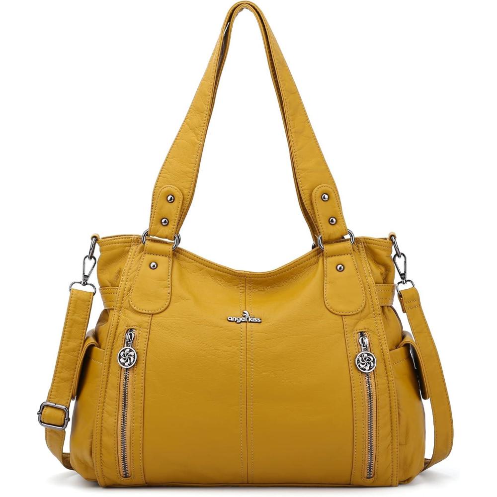 imageAngel Kiss Handbags for Womens TopHandle Hobo Purse Roomy Casual Shoulder Bags PU Tote Satchel Purse for WomenYellow