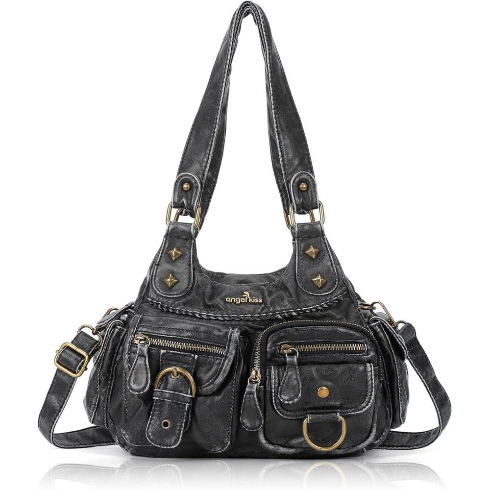imageAngel Kiss Hobo Bags for Women Shoulder Bag Shoulder Purses and Handbags Vegan Leather Hobo Handbags Crossbody BagsBlack