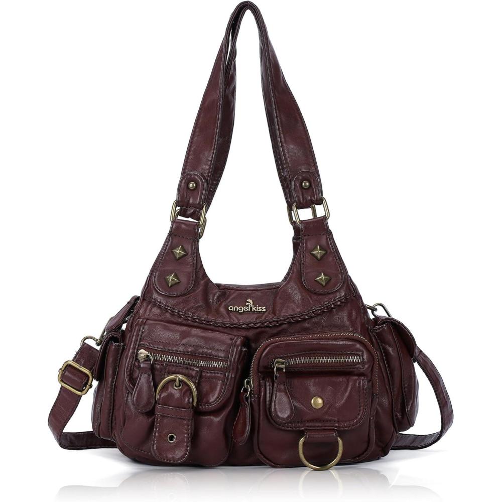 imageAngel Kiss Hobo Bags for Women Shoulder Bag Shoulder Purses and Handbags Vegan Leather Hobo Handbags Crossbody BagsWine