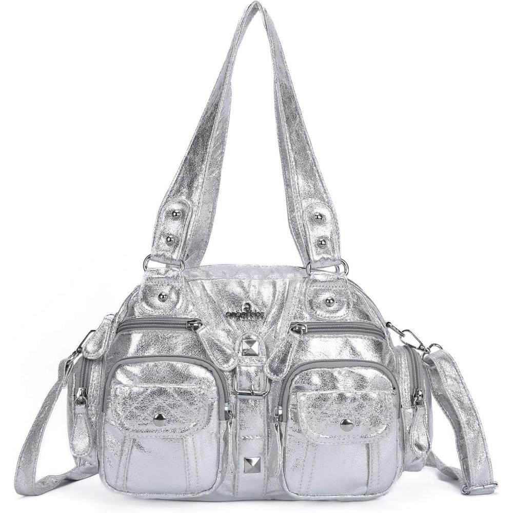 imageAngel Kiss Hobo Crossbody Purses for Women Shoulder Bag Multipocket Soft Hobo Purses Removable Strap Leather Handbags3silver