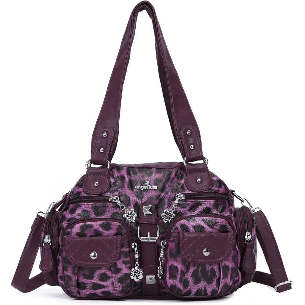 imageAngel Kiss Hobo Crossbody Purses for Women Shoulder Bag Multipocket Soft Hobo Purses Removable Strap Leather Handbags4128purple