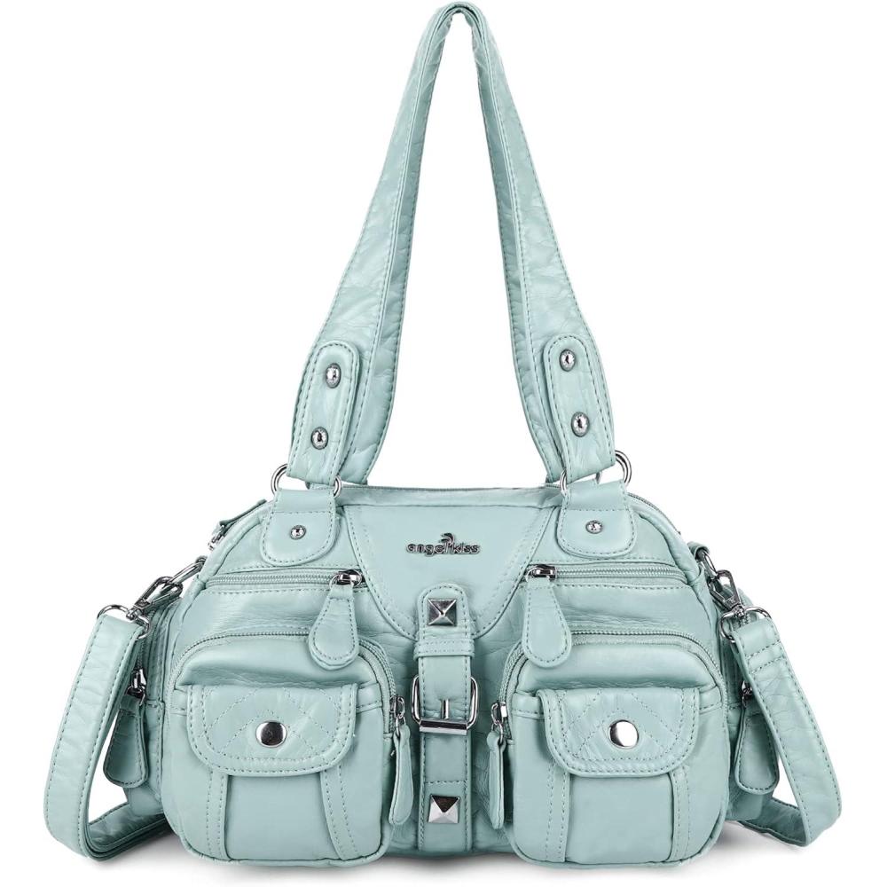 imageAngel Kiss Hobo Crossbody Purses for Women Shoulder Bag Multipocket Soft Hobo Purses Removable Strap Leather HandbagsBean Green
