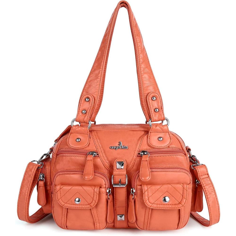 imageAngel Kiss Hobo Crossbody Purses for Women Shoulder Bag Multipocket Soft Hobo Purses Removable Strap Leather HandbagsCoral