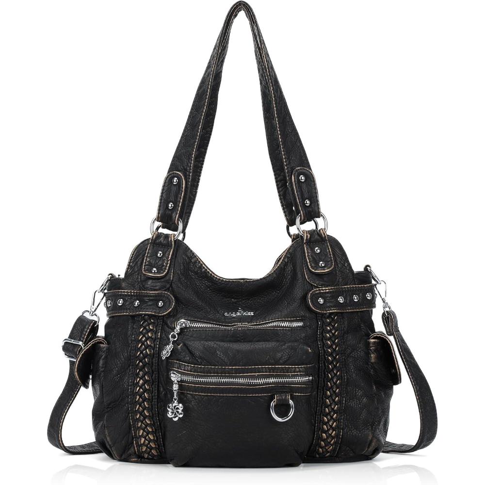 imageAngel Kiss Hobo Handbags for Women Soft PU Leather Shoulder Handbags Ladies Purses145bornze