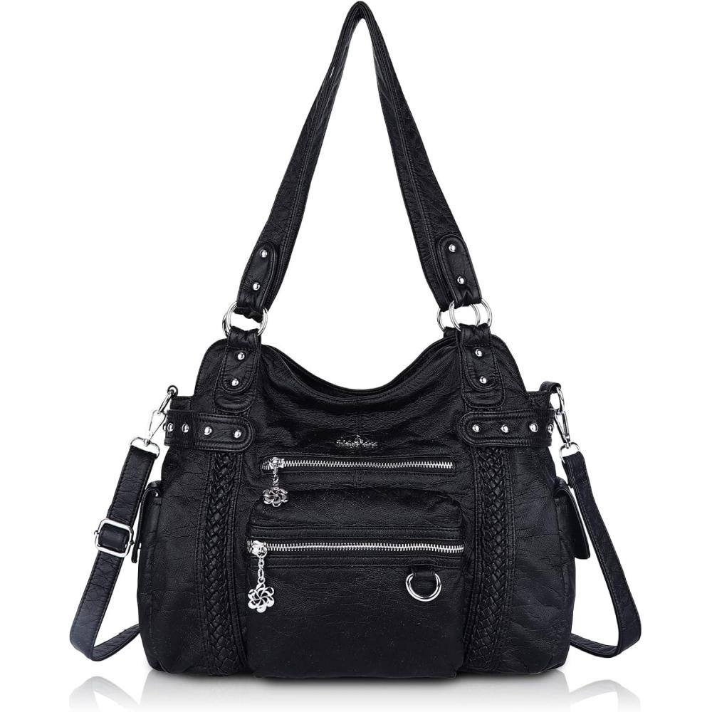 imageAngel Kiss Hobo Handbags for Women Soft PU Leather Shoulder Handbags Ladies PursesBlack