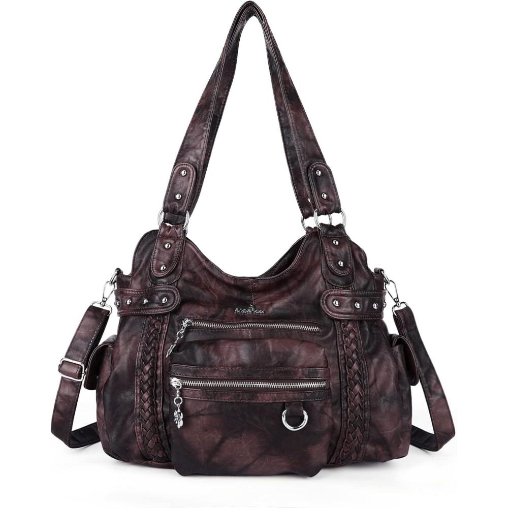 imageAngel Kiss Hobo Handbags for Women Soft PU Leather Shoulder Handbags Ladies PursesCoffee