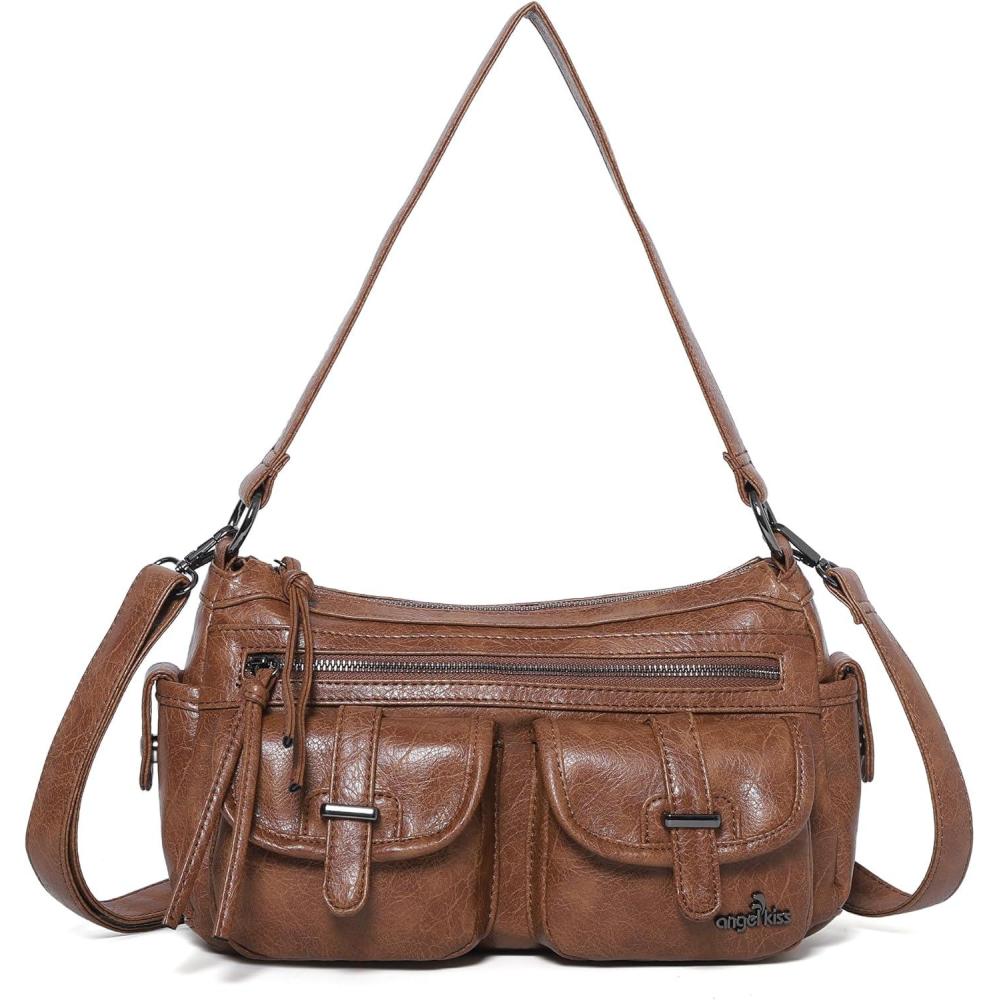 imageAngel Kiss Hobo Purses for Women Crossbody Shoulder Bag Ladies Multi Pocket Handbags with Adjustable Shoulder StrapBrown