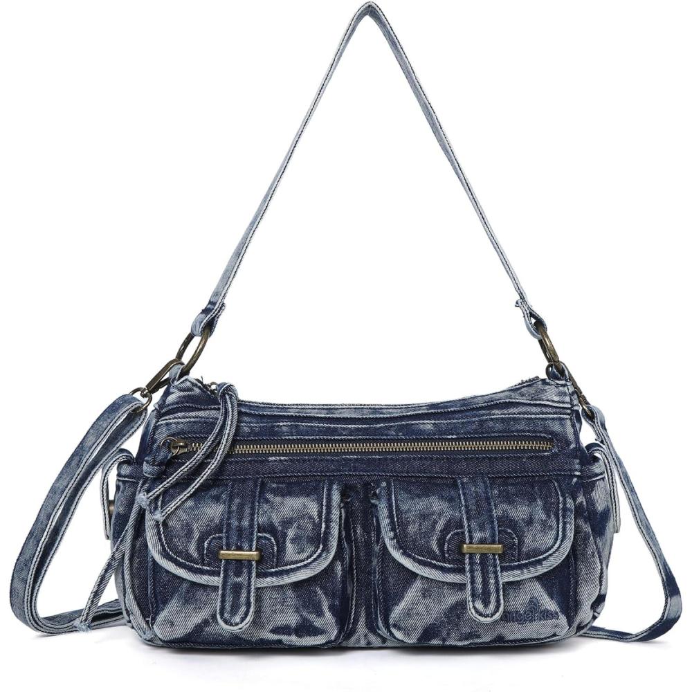 imageAngel Kiss Hobo Purses for Women Crossbody Shoulder Bag Ladies Multi Pocket Handbags with Adjustable Shoulder StrapDenim Blue