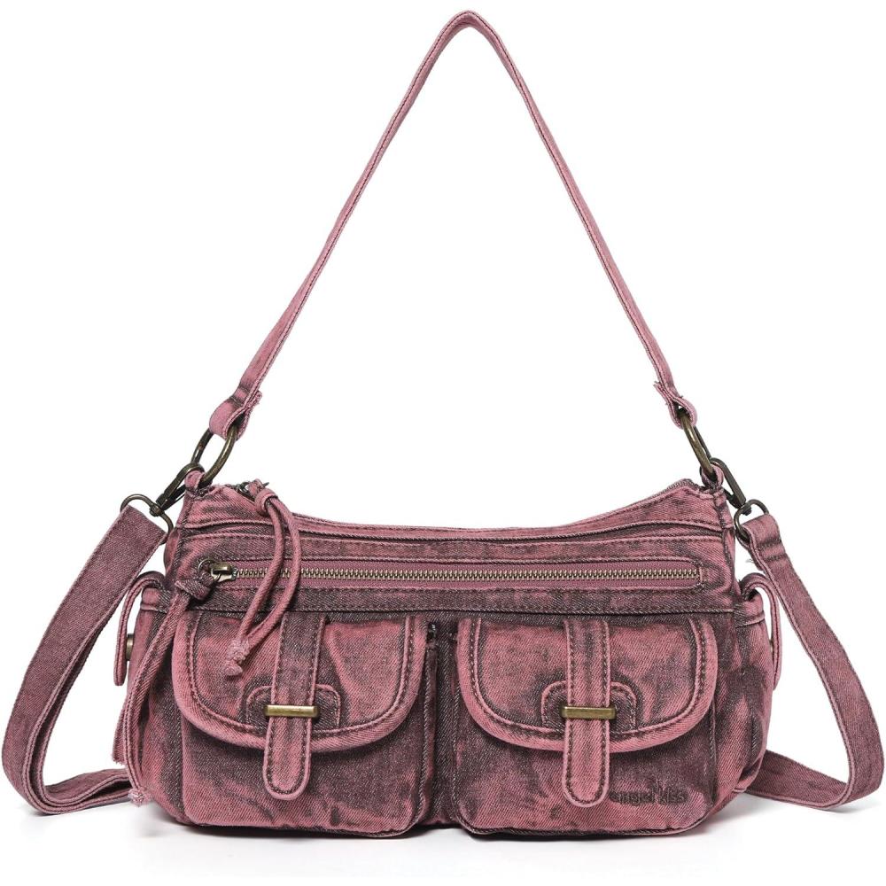 imageAngel Kiss Hobo Purses for Women Crossbody Shoulder Bag Ladies Multi Pocket Handbags with Adjustable Shoulder StrapDenim Red