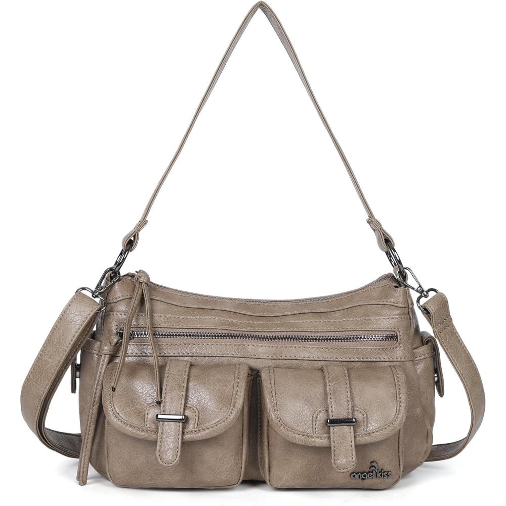 imageAngel Kiss Hobo Purses for Women Crossbody Shoulder Bag Ladies Multi Pocket Handbags with Adjustable Shoulder StrapKhaki