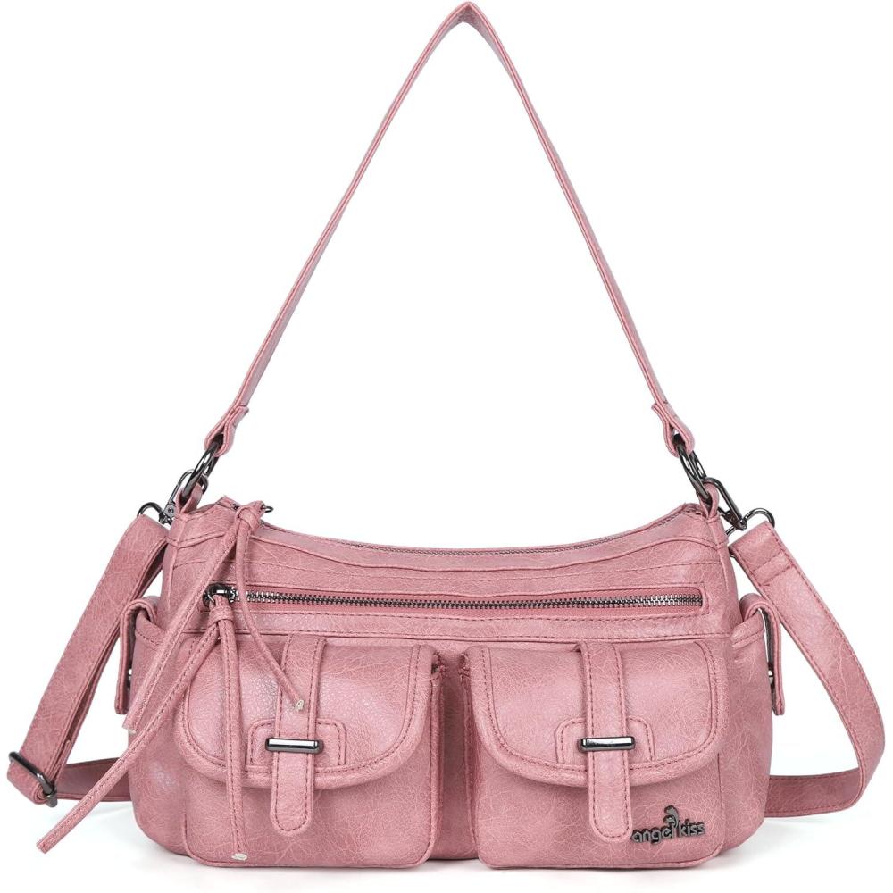 imageAngel Kiss Hobo Purses for Women Crossbody Shoulder Bag Ladies Multi Pocket Handbags with Adjustable Shoulder StrapPink