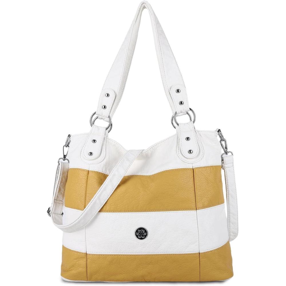 imageAngel Kiss Hobo Purses for Women MultiColor Striped Lattice Cross Body Shoulder Purse Bag Tote Handbag243whiteYellow