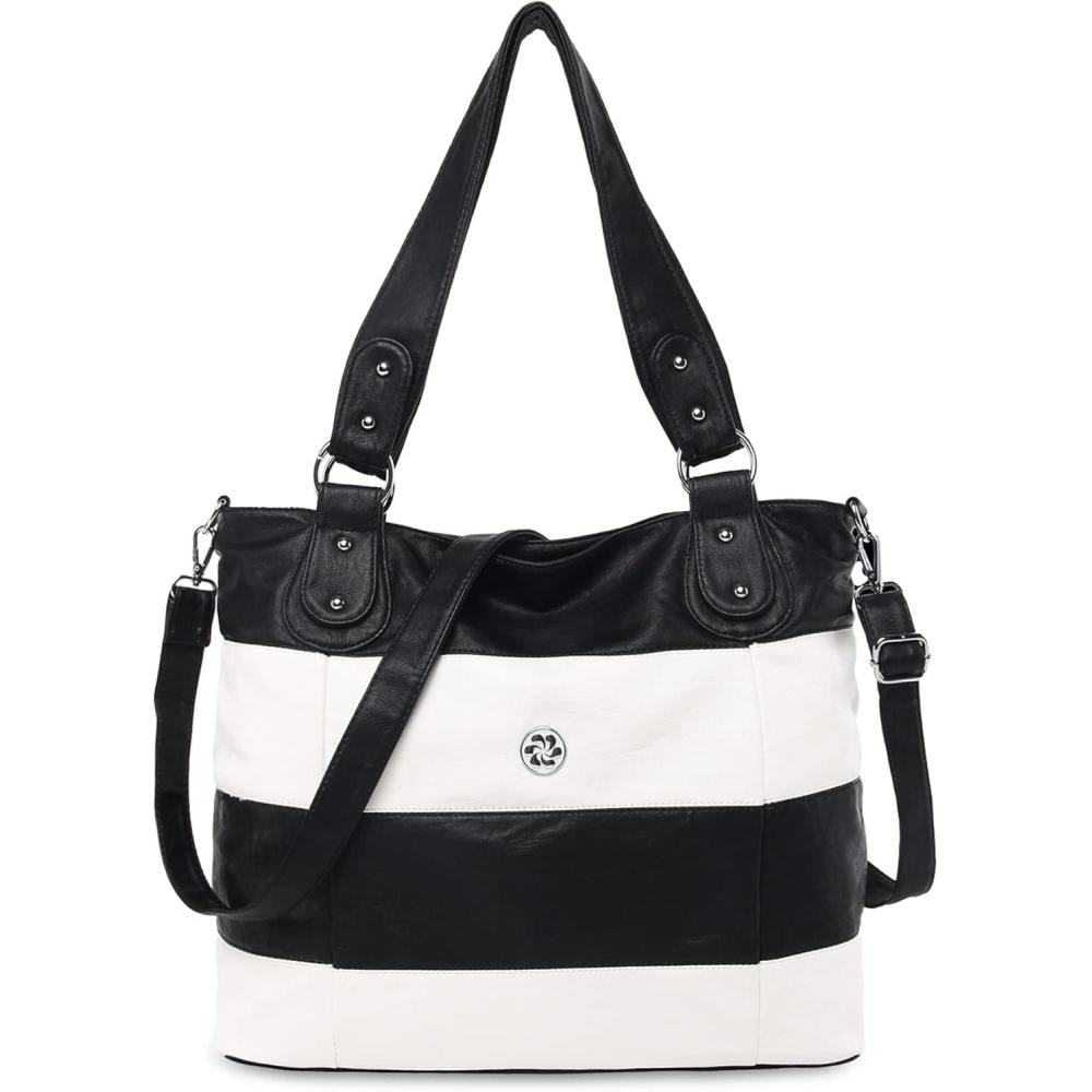 imageAngel Kiss Hobo Purses for Women MultiColor Striped Lattice Cross Body Shoulder Purse Bag Tote HandbagBlackWhite